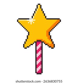 Vector Illustration of Magic Wand with Star with Pixel Art Design, perfect for game assets themed designs