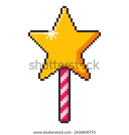 Vector Illustration of Magic Wand with Star with Pixel Art Design, perfect for game assets themed designs