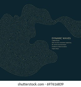 Vector illustration of a magic wave with shining particles of glitter on a dark background. Abstract concept for template design of websites in the beauty industry and entertainment