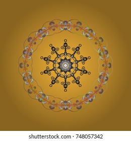 Vector illustration. Magic yellow, gray and green holiday abstract background with star and falling snowflakes. 
