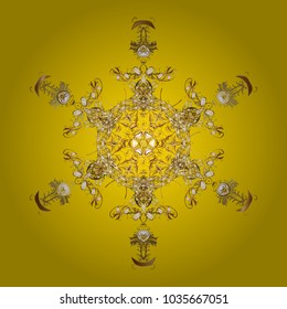 Vector illustration. Magic yellow holiday abstract background with star and falling snowflakes. Christmas yellows.