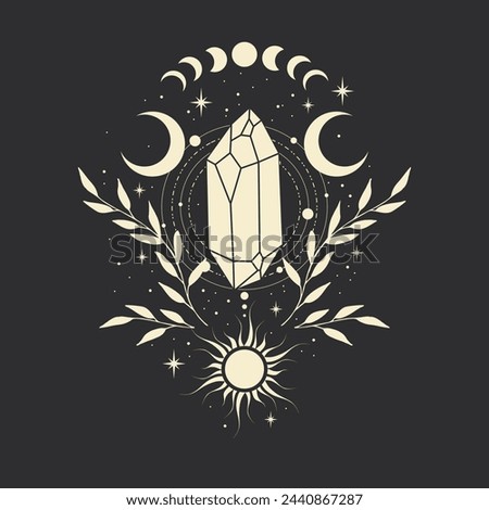 Vector illustration with magical crystal. Abstract mystic sign. For you design, tattoo or magic craft.
