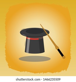 Vector illustration of magical hat and wand. Vector Illustration eps 10.