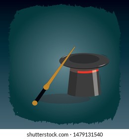 Vector illustration of magical hat and wand. Vector Illustration eps 10.