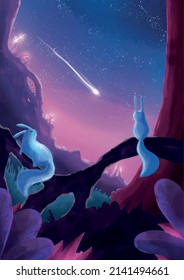 Vector illustration of a magical night forest