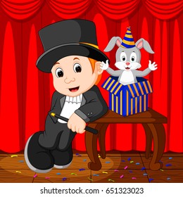 vector illustration of a magician performing on a stage