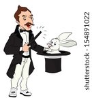 Vector illustration of magician pulling out rabbit from his hat.