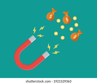 vector illustration of magnet attracing money