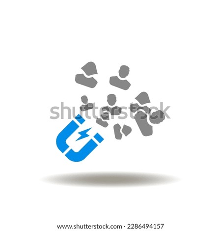 Vector illustration of magnet attracting customers. Icon of customer attraction. Symbol of client retention.