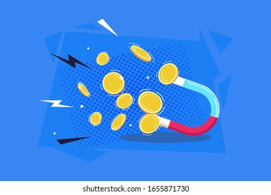 Vector illustration of a magnet attracting gold coins.