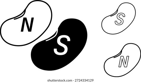Vektorgrafik des Magnetpol-Symbols mit Nord-Süd-Beschriftungen, Attraktionsabstoßungskonzept, Physiksymbol und Grafik zur naturwissenschaftlichen Bildung