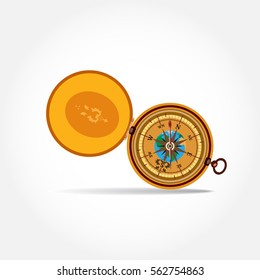 Vector illustration of magnetic portable compass in flat style, isolated on white background.