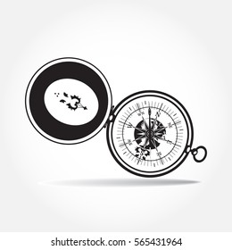 Vector illustration of magnetic portable compass in flat style. Black and white isolated icon.