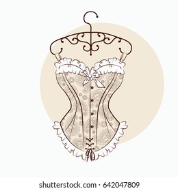 Vector illustration with magnificent corset which is embroidered with paisley ornament.