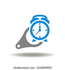 Ilustración vectorial del amplificador con reloj despertador. Icono de desarrollo ágil. Símbolo del control de tiempo. Signo de búsqueda y regulación del tiempo.