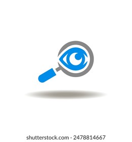 Vector illustration of magnifier with eye. Icon of search, research, surveillance. Symbol of new trend development.