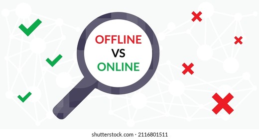 vector illustration of magnifier with offline and online options for internet connection