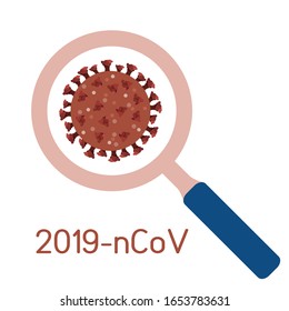 Vector illustration Magnifier, research Chinese corona virus ncov, search for a cure. China pathogen respiratory coronavirus 2019-nCoV SARS pandemic risk alert Medicine Protect Design for web, print