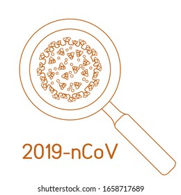 Vector illustration Magnifier, research Chinese corona virus ncov, search for a cure. China pathogen respiratory coronavirus 2019-nCoV SARS pandemic risk alert Medicine Protect Design for web, print
