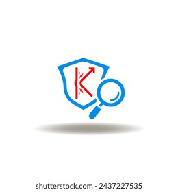 Vektor-Illustration von Lupe und Schild mit Pfeil-Rebound. Symbol für die Durchdringungsprüfung.