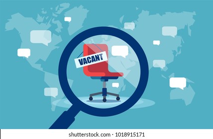 Vector illustration of magnifier showing empty chair vacant for applicants. 