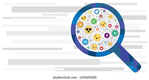 vector illustration for magnifier and social media emoji icons for networking research concepts