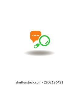 Vector illustration of magnifier with speech bubble. Symbol of analysis of variance.