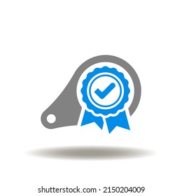 Vector illustration of magnifier and stamp with check mark. Symbol of standard compliance. Icon of ISO standards control.