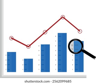 vector illustration magnifying glass and bar graph in data analytics concept