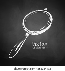 Vector Illustration Of Magnifying Glass. Chalkboard Drawing 