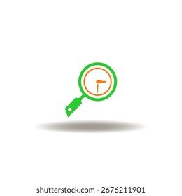 Ilustração vetorial da lupa com relógio. Símbolo de gerenciamento. Ícone de planejamento, gerenciamento e análise.