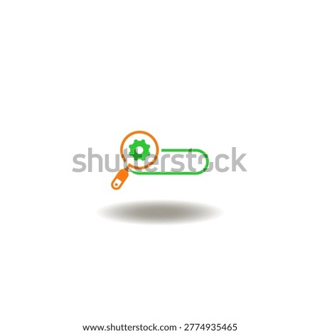Vector illustration of magnifying glass with gear and search bar. Symbol of search intent.