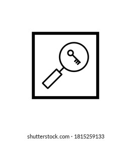 Vector Illustration Of A Magnifying Glass Icon With A Key. Description Search Symbol.