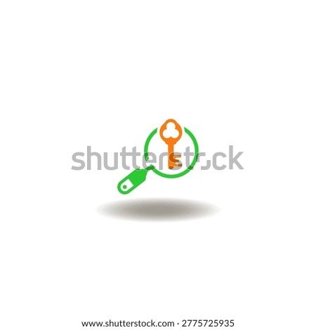 Vector illustration of magnifying glass with key. Symbol of search intent.