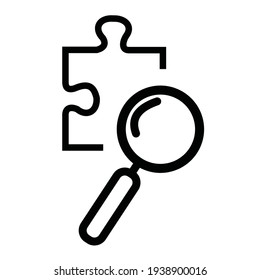 Vector illustration of a magnifying glass looking for a puzzle piece. unkempt line drawing style. black and white. 4000 x 4000 pixel perfect.