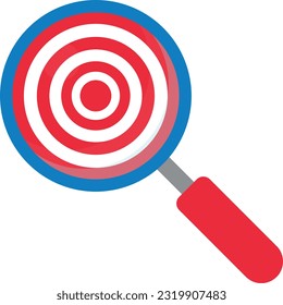 Vector illustration of a magnifying glass with a target. Research objectives. Concentrate and focus an achievement.