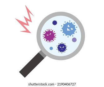 Vector illustration of a magnifying glass and a virus.