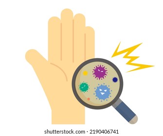 Vector illustration of a magnifying glass and a virus.