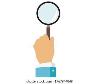 A vector illustration with a magnifying glass in your hand. Loupe icon