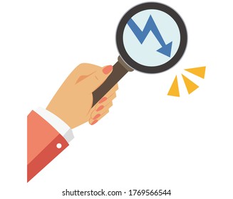 A vector illustration with a magnifying glass in your hand. Loupe icon
