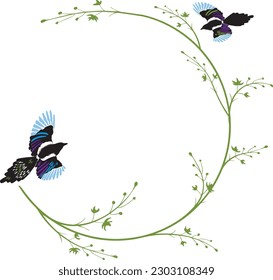 Vector illustration of magpies with round border