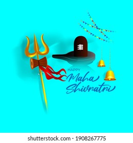 Vector illustration of Maha Shivratri banner with trishula, lingam, bells and God Shiva, Hindu festival Shivratri poster.