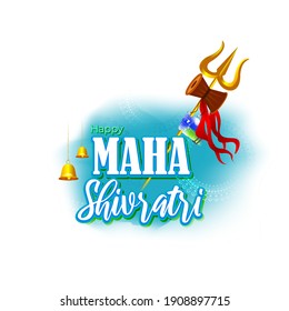 Vector illustration of Maha Shivratri banner with trishula, lingam, bells and God Shiva, Hindu festival Shivratri poster.