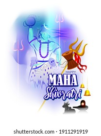 Vector illustration of Maha Shivratri banner with trishula, lingam, bells and God Shiva, Hindu festival Shivratri poster, written text means the great nightly of lord shiva ( Hindu god)