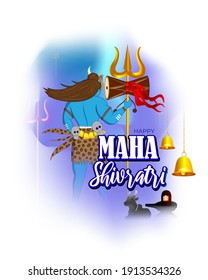 Vector illustration of Maha Shivratri banner with trishula, lingam, bells and God Shiva, Hindu festival Shivratri poster, written text means the great nightly of lord shiva ( Hindu god)
