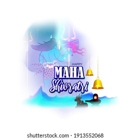 Vector illustration of Maha Shivratri banner with trishula, lingam, bells and God Shiva, Hindu festival Shivratri poster, written text means the great nightly of lord shiva ( Hindu god)