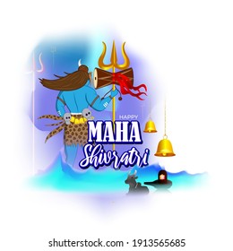 Vector illustration of Maha Shivratri banner with trishula, lingam, bells and God Shiva, Hindu festival Shivratri poster, written text means the great nightly of lord shiva ( Hindu god)