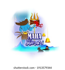 Vector illustration of Maha Shivratri banner with trishula, lingam, bells and God Shiva, Hindu festival Shivratri poster, written text means the great nightly of lord shiva ( Hindu god)