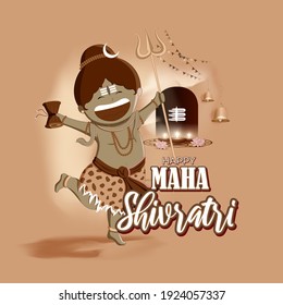 Vector illustration of Maha Shivratri banner with trishula, lingam, bells and God Shiva, Hindu festival Shivratri poster, written text means the great nightly of lord shiva ( Hindu god)