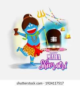 Vector illustration of Maha Shivratri banner with trishula, lingam, bells and God Shiva, Hindu festival Shivratri poster, written text means the great nightly of lord shiva ( Hindu god)